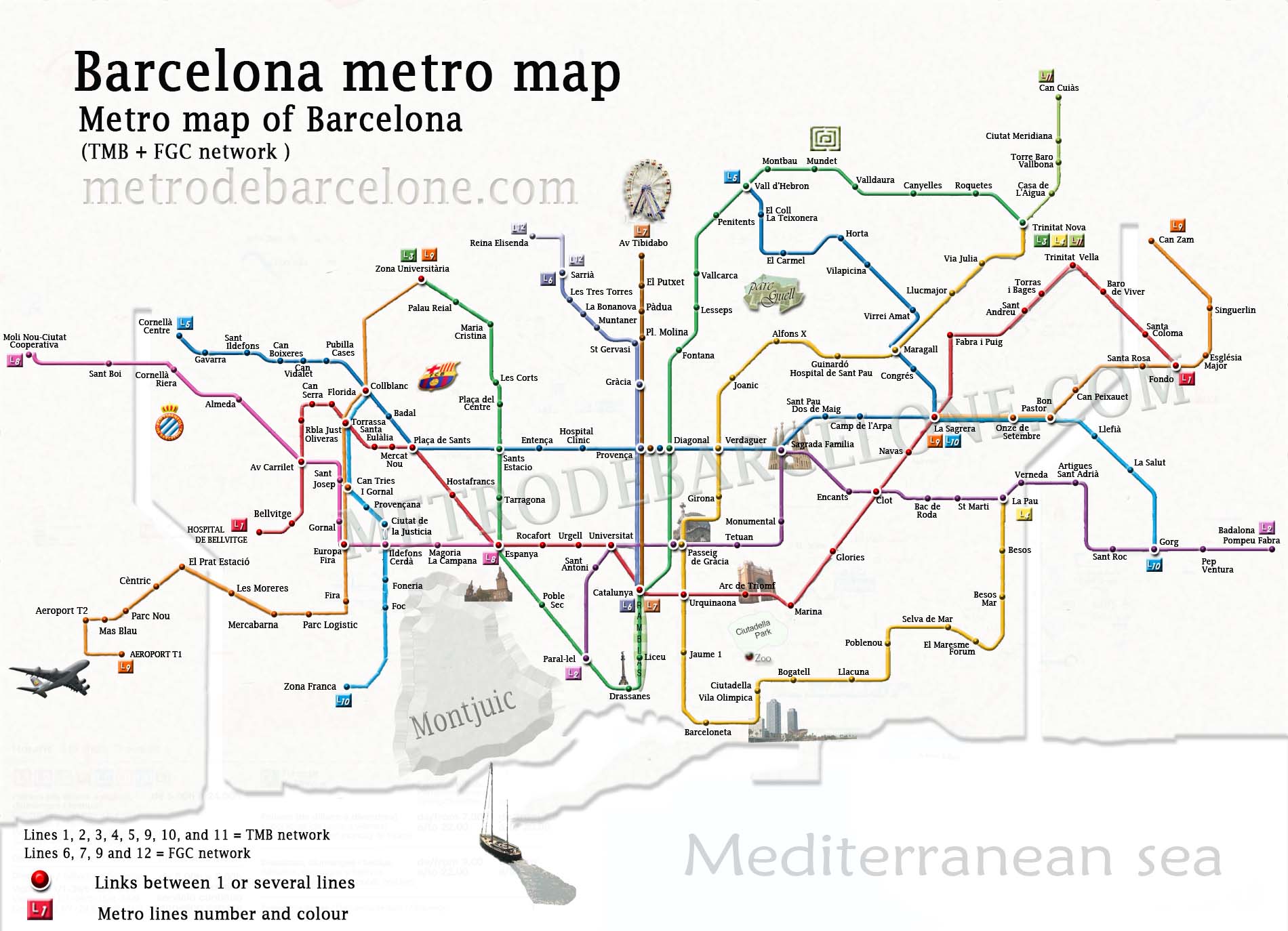 Barcelona metro map Barcelona metro map pdf with tourist attractions
