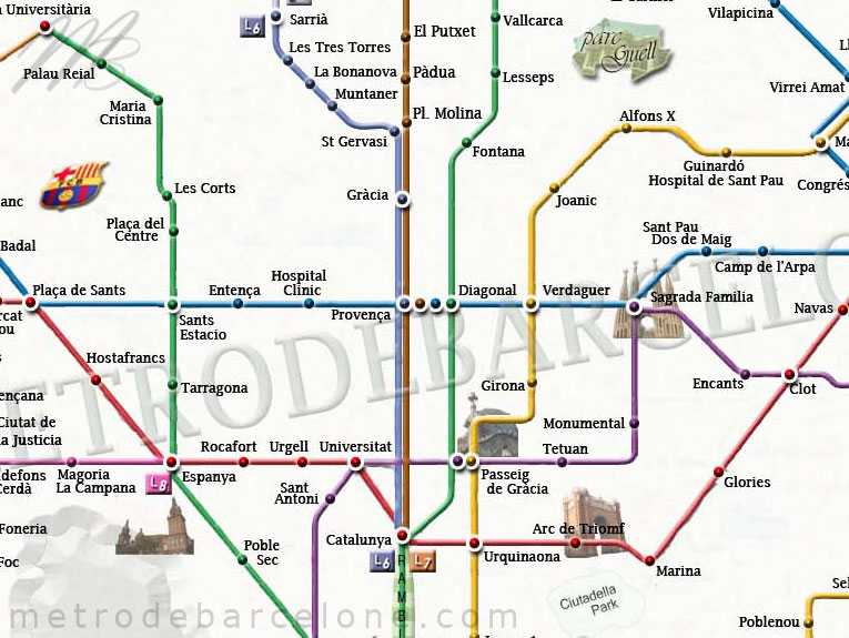 mapa metro barcelona con monumentos