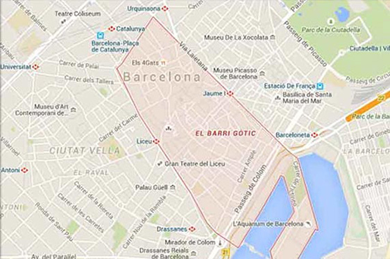 plan du quartier gothque de Barcelone