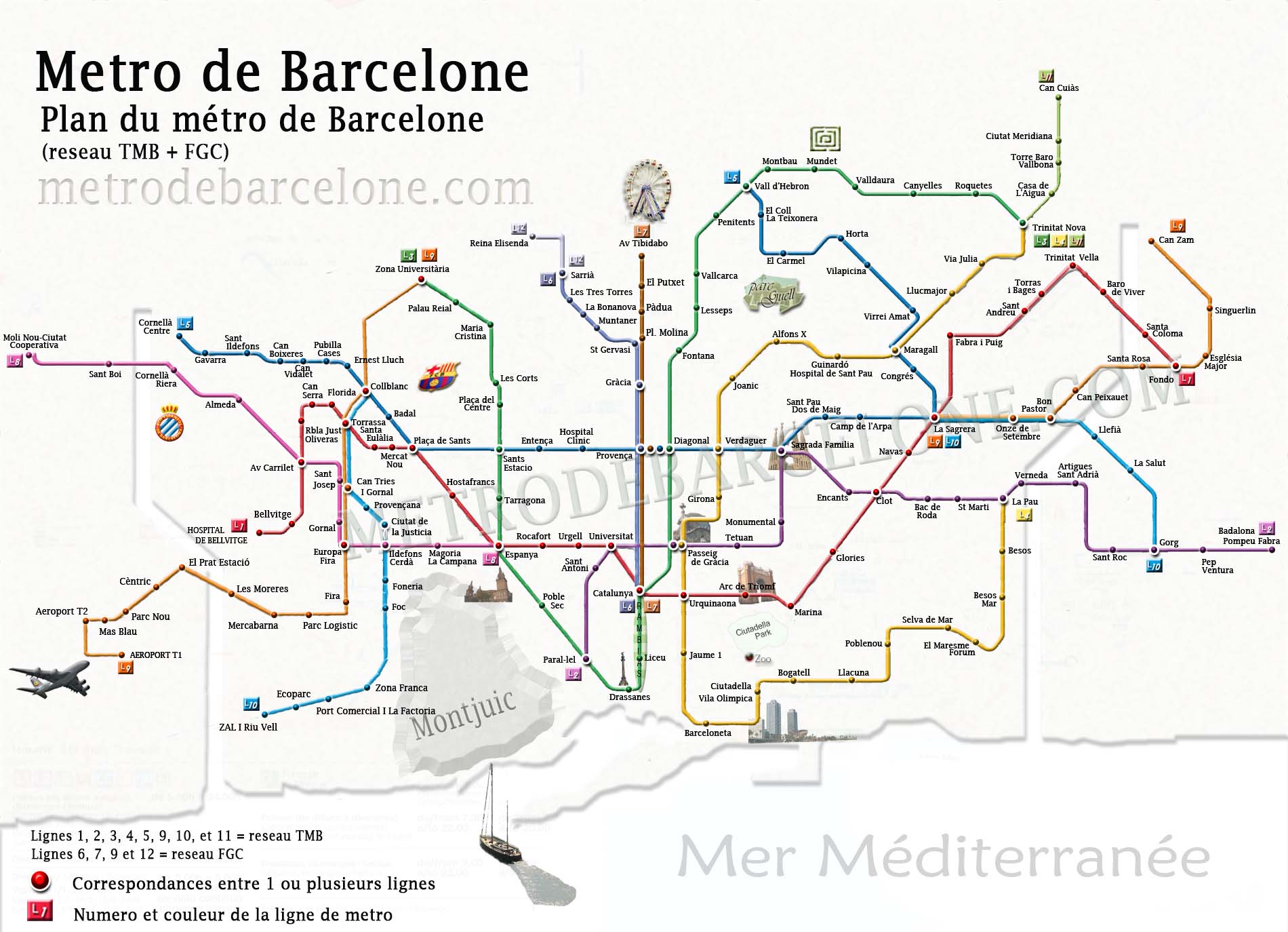 Barcelone Metro Plan Plan Du Metro De Barcelone Avec Monuments A Imprimer